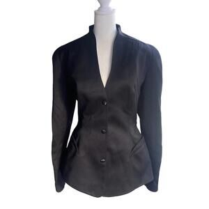THIERRY MUGLER Archival Worsted Wool Sculptural Blazer w/ Cut-Work Black Size 42